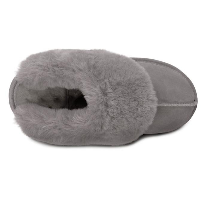 Isotoner Ladies Real Suede Mule with Fur Cuff Grey Extra Image 5